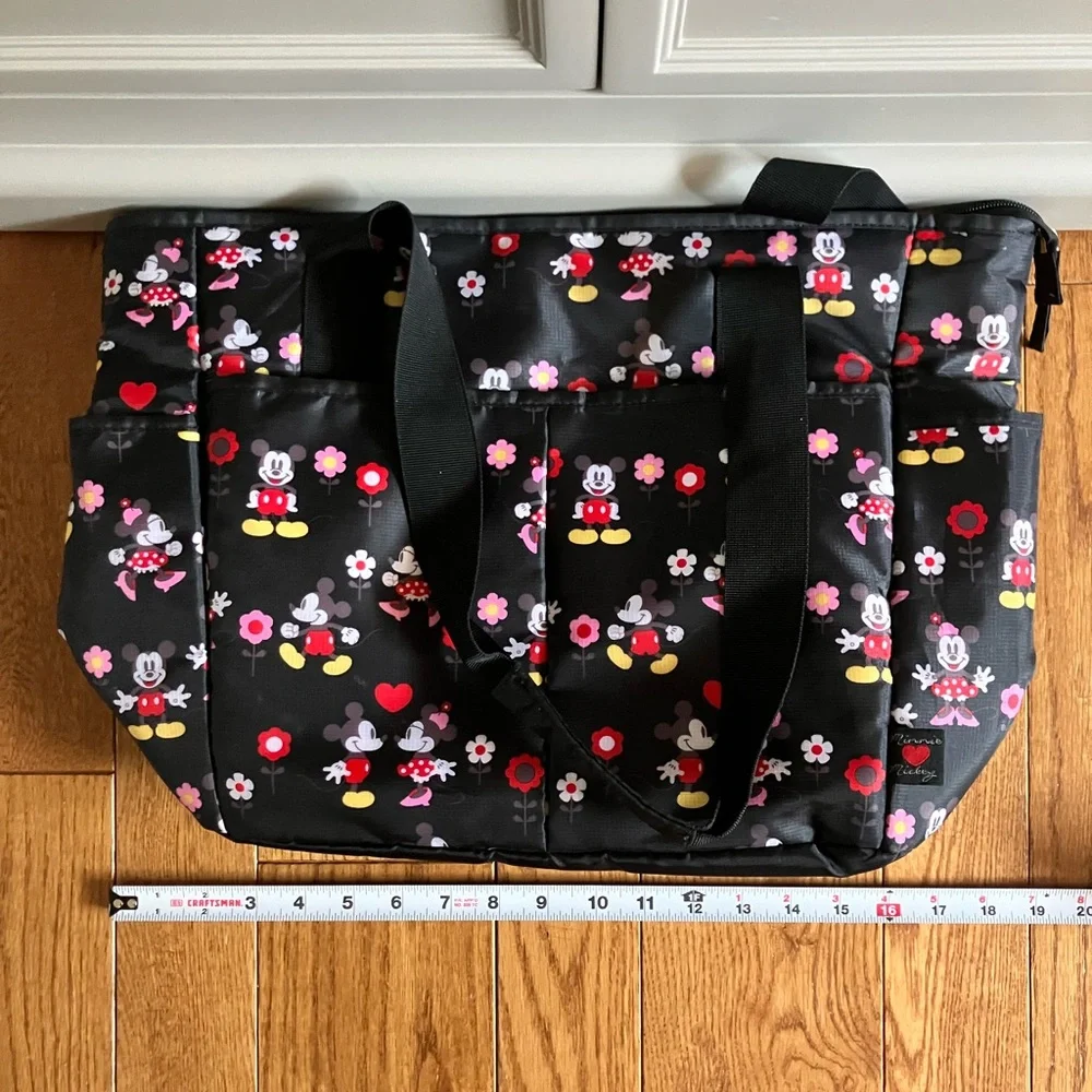 Disney Baby Minnie Mickey Mouse Diaper Bag Black Red Excellent Condition